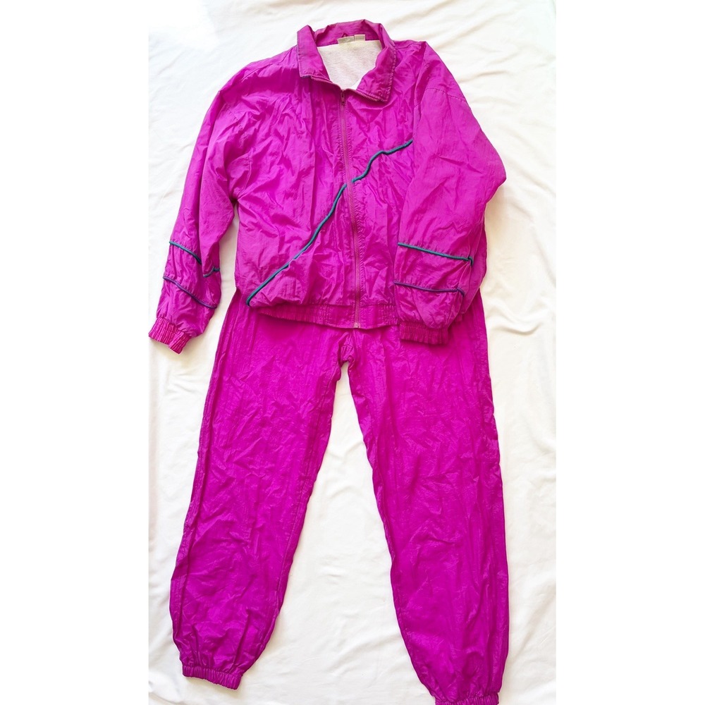 Vintage Windbreaker Jacket Women Large Pink Pants Set Cabin Creek